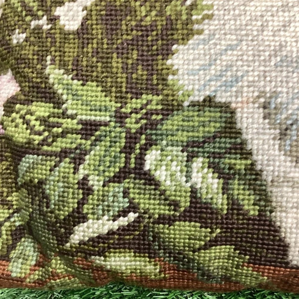 Vintage Cat Needlepoint Tapestry Pillow Long Haired Calico